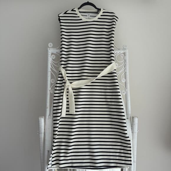 SPANX Dresses & Skirts - SPANX Air Essentials Tank Dress Large Cream Black Stripe Sleeveless Minimalist